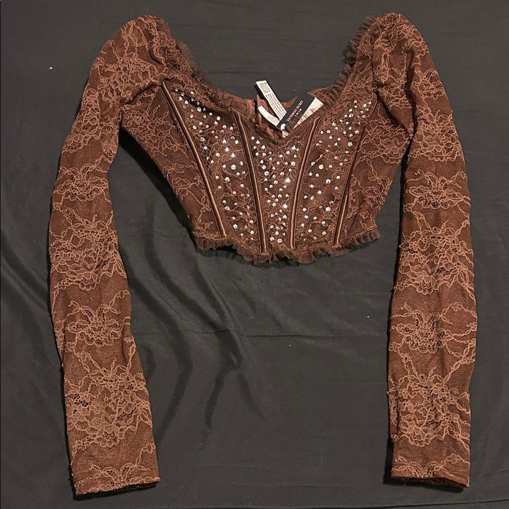 Victoria's Secret Brown Lace Embellished Blouse